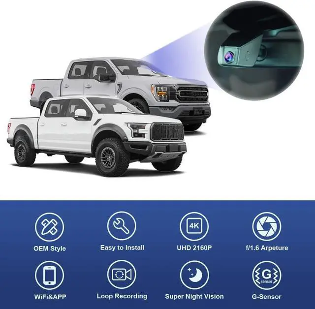 Alt view image 4 of 7 - Fitcamx 4K Dash Cam Suitable for Ford F150 & F250 2021-2025 Limited XLT XL Raptor Lariat Platinum King Ranch Tremor, OEM Look, UHD 2160P Video, WiFi&APP, Loop Recording, G-Sensor, Plug&Play, 64GB Card