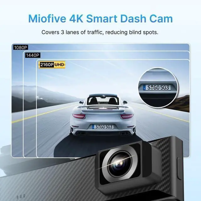 Alt view image 2 of 7 - Miofive Smart Dash Cam, 2160P UHD Dash Camera for Cars, Mini S Car Camera with Wi-Fi, GPS, WDR, Night Vision, G-Sensor, App, Loop Recording, Parking Monitor, Time-Lapse