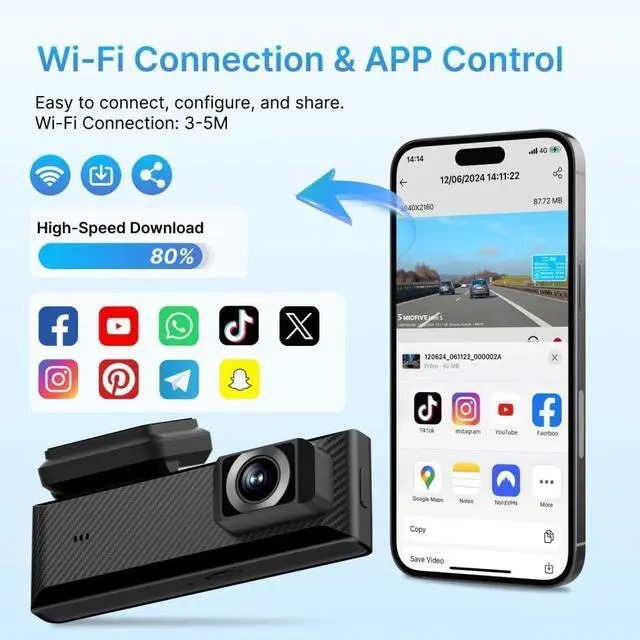 Alt view image 3 of 7 - Miofive Smart Dash Cam, 2160P UHD Dash Camera for Cars, Mini S Car Camera with Wi-Fi, GPS, WDR, Night Vision, G-Sensor, App, Loop Recording, Parking Monitor, Time-Lapse