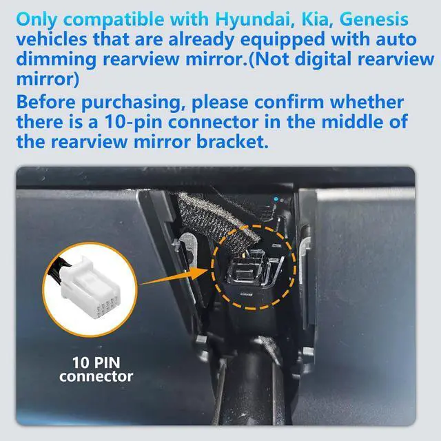 Alt view image 4 of 7 - Dash cam Power Adapter 10 Pin (Model A) Custom for Hyundai Kia Telluride Sorento Soul Rio Carnival Sedona EV6 and More,GPS Radar Mirror Camera Dash Cam Adapter, Connects to Rearview Mirror (Hidden)