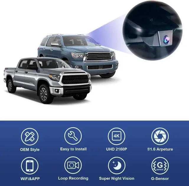 Alt view image 4 of 7 - Fitcamx 4K Dash Cam Suitable for Toyota Tundra 2017-2021 & Sequoia 2017-2022 Limited SR5 Platinum TRD Pro, Integrated OEM Look, High Definition 2160P Video WiFi, G-Sensor, Loop Recording, 64GB Card