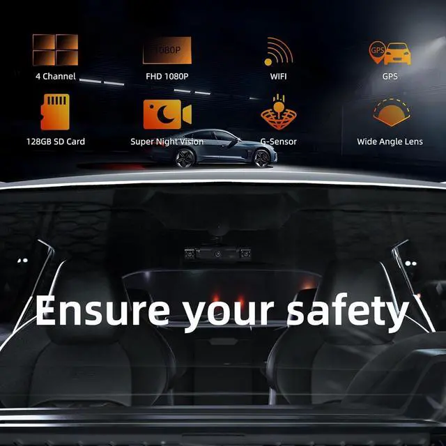 Alt view image 3 of 7 - 4 Channel Vital Dash Cam Front and Rear and Sides 2.5K, 360 Camera for Car, 3" IPS Screen, Wi-Fi, GPS, Night Vision, G-Sensor, Parking Mode, 128G Micro SD Card