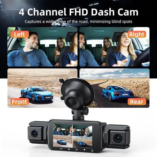 Alt view image 2 of 7 - 4 Channel Vital Dash Cam Front and Rear and Sides 2.5K, 360 Camera for Car, 3" IPS Screen, Wi-Fi, GPS, Night Vision, G-Sensor, Parking Mode, 128G Micro SD Card