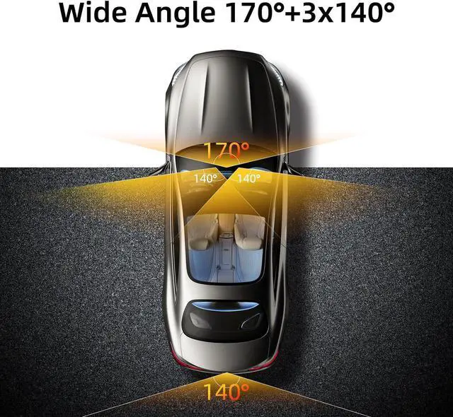 Alt view image 4 of 7 - 4 Channel Vital Dash Cam Front and Rear and Sides 2.5K, 360 Camera for Car, 3" IPS Screen, Wi-Fi, GPS, Night Vision, G-Sensor, Parking Mode, 128G Micro SD Card