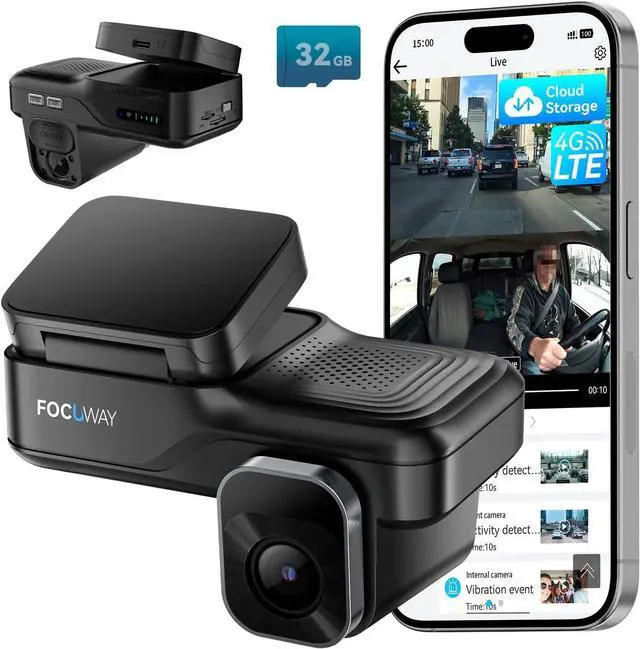 Main image of Dash Cam Front Inside, 4G LTE Security Cam for Car, Remote Live-View, Instant Alert via App, Cloud, IR Night Vision, No Screen, Dual FHD Dash Camera, 24/7 Parking Mode, GPS, OBD Cable Includes (L7)