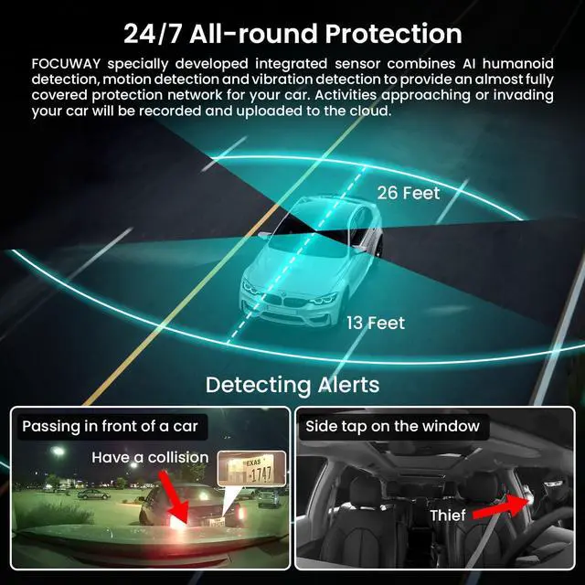 Alt view image 3 of 7 - Dash Cam Front Inside, 4G LTE Security Cam for Car, Remote Live-View, Instant Alert via App, Cloud, IR Night Vision, No Screen, Dual FHD Dash Camera, 24/7 Parking Mode, GPS, OBD Cable Includes (L7)