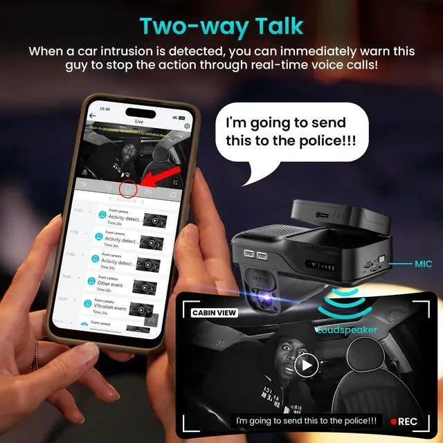 Alt view image 6 of 7 - Dash Cam Front Inside, 4G LTE Security Cam for Car, Remote Live-View, Instant Alert via App, Cloud, IR Night Vision, No Screen, Dual FHD Dash Camera, 24/7 Parking Mode, GPS, OBD Cable Includes (L7)