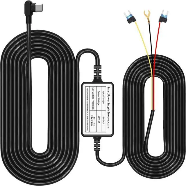 Main image of Type C Dash Camera Hardwire Kit, USB-C Hardwire Kit for Dash Cam Converts 12V-24V to 5V/3A Car Dashcam Charger Cable Kit, Low Voltage Protection (11.5ft)