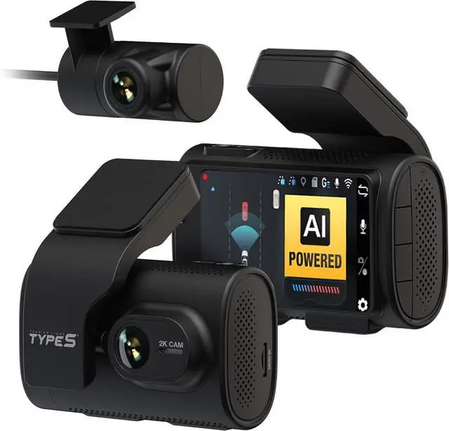 Main image of Type S T200 AI Driver Assistance Dash Cam Powered by ADAS, 1440p, Collision Alerts, Lane and Pedestrian Detection, Vehicle Departure Reminders, Front Rear 2 Channel Smart 24/7 Video Surveillance