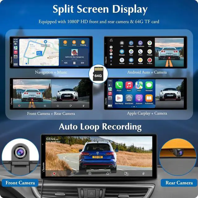 Alt view image 6 of 7 - 2025 Carpuride W903 Wireless Carplay & Android Auto with Dash Cam - 9.3" HD IPS Touch Car Play Screen for Car, 4K Front & 1080P Rear Camera, Loop Recording, Bluetooth Audio, Mirror Link, GPS, Siri