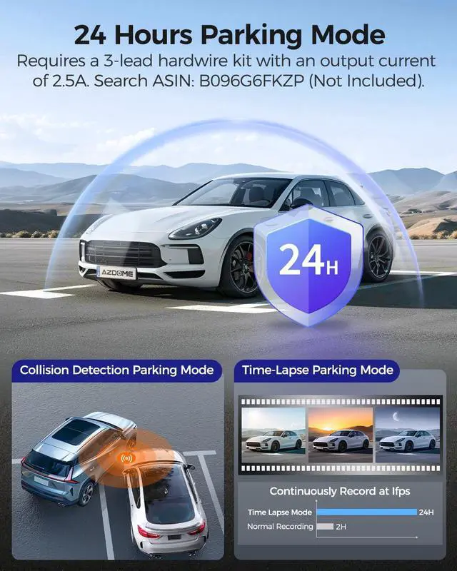 Alt view image 5 of 7 - AZDOME M550 Pro 5G WiFi 3 Channel Dash Cam Built-in GPS, 4K Dual Dash Camera Front and Rear with 64GB Card, 2.5K+1080P+1080P Triple Car Camera, 3.19" IPS Screen, IR Night Vision, 24H Parking Mode