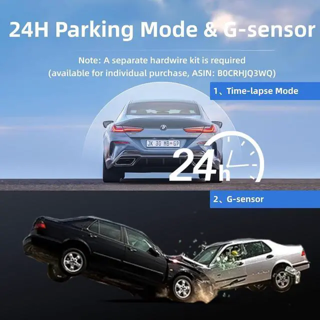 Alt view image 5 of 7 - Miofive Car Camera 4K Resolution, WiFi, Bluetooth, GPS Dash Cam, 3-Inch IPS Screen, Night Vision, Loop Recording, HDR, App Control, and Supports up to 512GB with a Free 32GB Card Included
