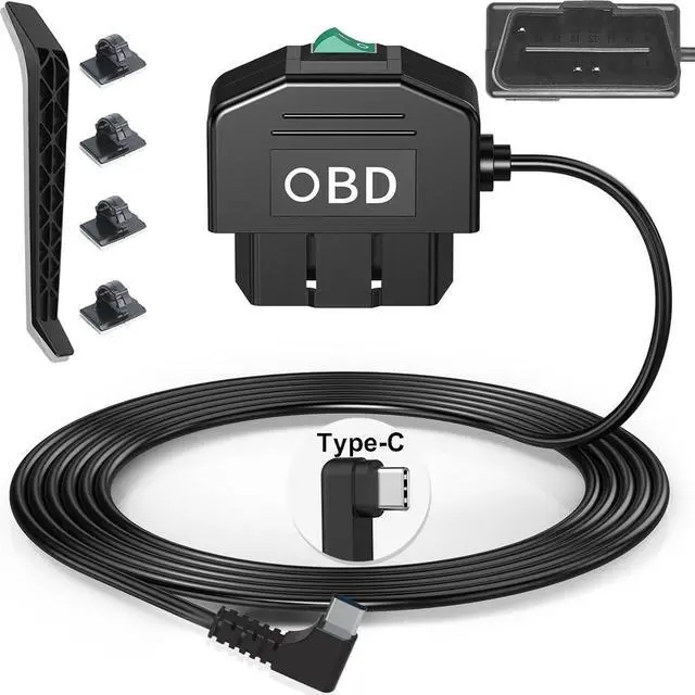 Main image of Dash Cam OBD Hardwire Kit, Dash Camera USB Type C Hardwire Kit with OBD2 Power Cable for Dashcam 12-24V to 5V/3A with Low Voltage Protection 24h Parking Surveillance/ACC Mode for Dashcam, GPS or Radar