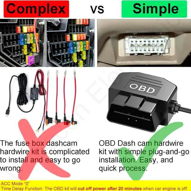 Alt view image 3 of 7 - Dash Cam Hardwire Kit OBD, Type C Dash Camera Hardwire Kit USB C with OBD Power Cable for Dashcam 12-24V to 5V/3A with Low Voltage Protection 24h Parking Surveillance/Acc Mode for Dashcam, GPS, Radar