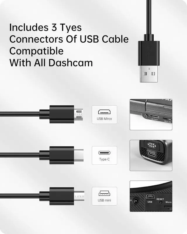 Alt view image 7 of 7 - Dash Cam Power Adapter 10 PIN Type B for Toyota, Lexus, Subaru Models - Rearview Mirror Compatible With 3 USB Cable
