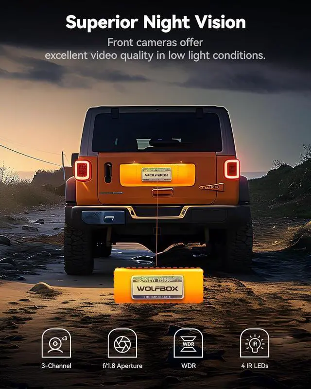 Alt view image 4 of 7 - WOLFBOX i17 4K 3 Channel Dash Cam, 5.8GHz WiFi & GPS with 64GB Card, 4K+1080P+1080P Dash Cam Front and Rear Inside, Triple Car Camera with 3 Inch Screen, IR Night Vision, WDR, 24H Parking Mode