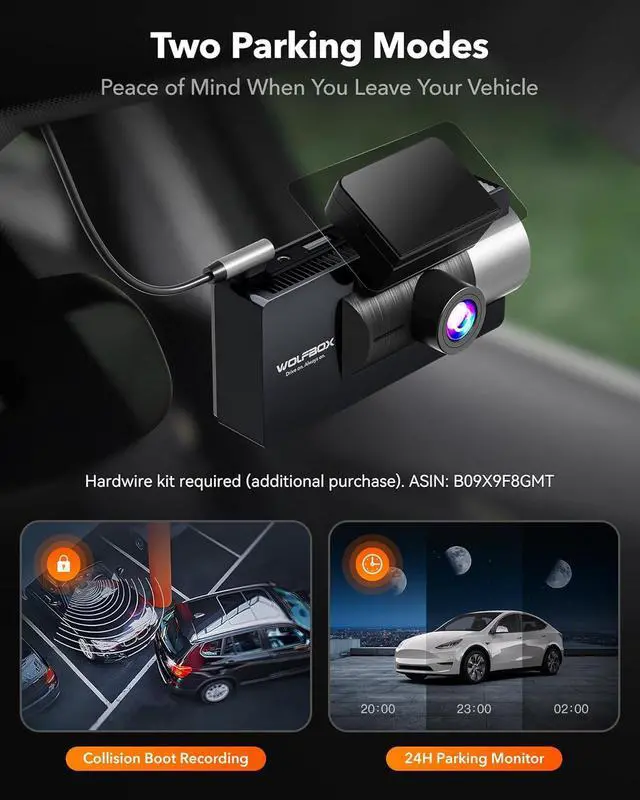 Alt view image 7 of 7 - WOLFBOX i17 4K 3 Channel Dash Cam, 5.8GHz WiFi & GPS with 64GB Card, 4K+1080P+1080P Dash Cam Front and Rear Inside, Triple Car Camera with 3 Inch Screen, IR Night Vision, WDR, 24H Parking Mode