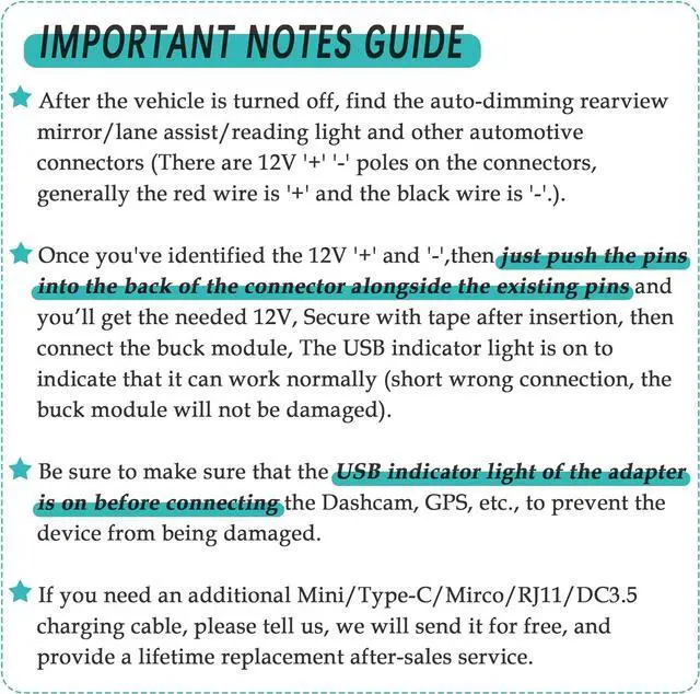 Alt view image 2 of 7 - YQMAJIM Dashcam Power Adapter,(Universal) Compatible with All Models,Dual DC Buck Converter 12V to 5V,Dash Cam Hardwire Kit,Built-in Hide USB to GPS Radar Mirror Camera Dashcam Charger Adapter Cable