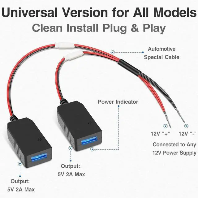 Alt view image 3 of 7 - YQMAJIM Dashcam Power Adapter,(Universal) Compatible with All Models,Dual DC Buck Converter 12V to 5V,Dash Cam Hardwire Kit,Built-in Hide USB to GPS Radar Mirror Camera Dashcam Charger Adapter Cable