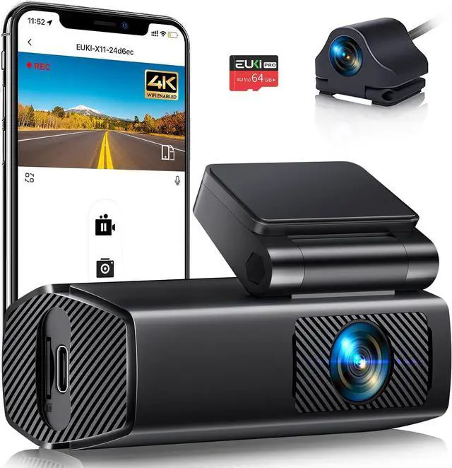 Main image of Dash Cam Front and Rear, EUKI 4K/2.5K UHD Dash Camera for Cars,Dashcam Built-in WiFi, Free 64GB Card, Night Vision, 170°Wide Angle, WDR, 24H Parking Mode