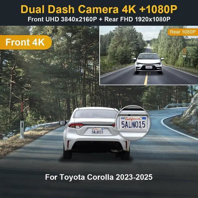 Alt view image 2 of 7 - Fitcamx Front 4K+Rear 1080P Dash Cam Adapts for Toyota Corolla 2023 2024 2025 Sedan Hybrid Hatchback, OEM Look, Dual HD Video, Built-in WiFi & APP, Loop Recording, G-Sensor, Easy to Set, 128GB Card