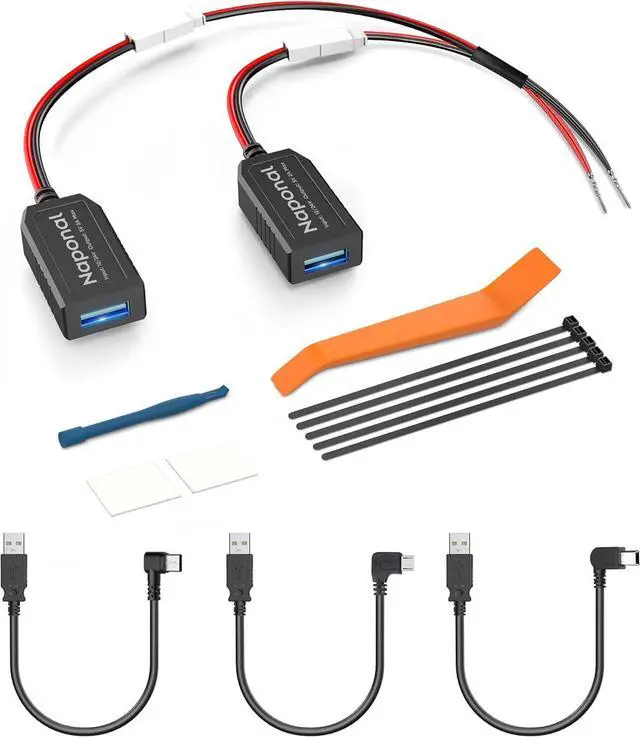 Main image of Universal Dash Cam Power Adapter, Dashcam Power Adapter Compatible with All Models, Dual DC Buck Module 12V/24V to 5V, Dash Cam Mirrior Camera Wire Kit, Quick Installation, Plug and Play