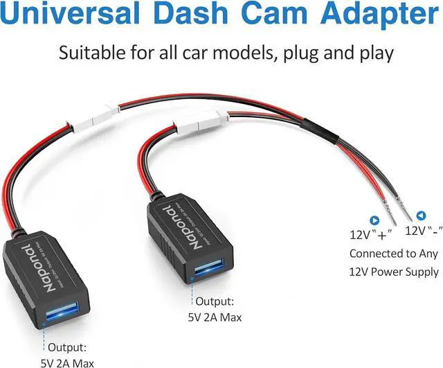 Alt view image 2 of 7 - Universal Dash Cam Power Adapter, Dashcam Power Adapter Compatible with All Models, Dual DC Buck Module 12V/24V to 5V, Dash Cam Mirrior Camera Wire Kit, Quick Installation, Plug and Play