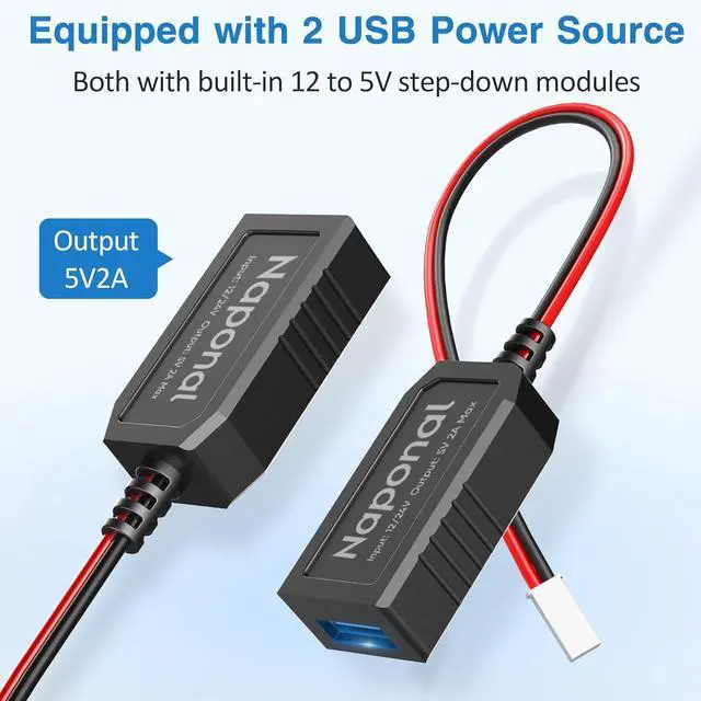 Alt view image 4 of 7 - Universal Dash Cam Power Adapter, Dashcam Power Adapter Compatible with All Models, Dual DC Buck Module 12V/24V to 5V, Dash Cam Mirrior Camera Wire Kit, Quick Installation, Plug and Play