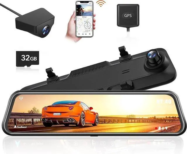 Main image of WOLFBOX 12'' Mirror Dash Cam with WiFi, 2.5K Rear View Mirror Camera with 1080P Backup Camera, WiFi Mirror Dash Cam Front and Rear, Included 32GB Card & GPS