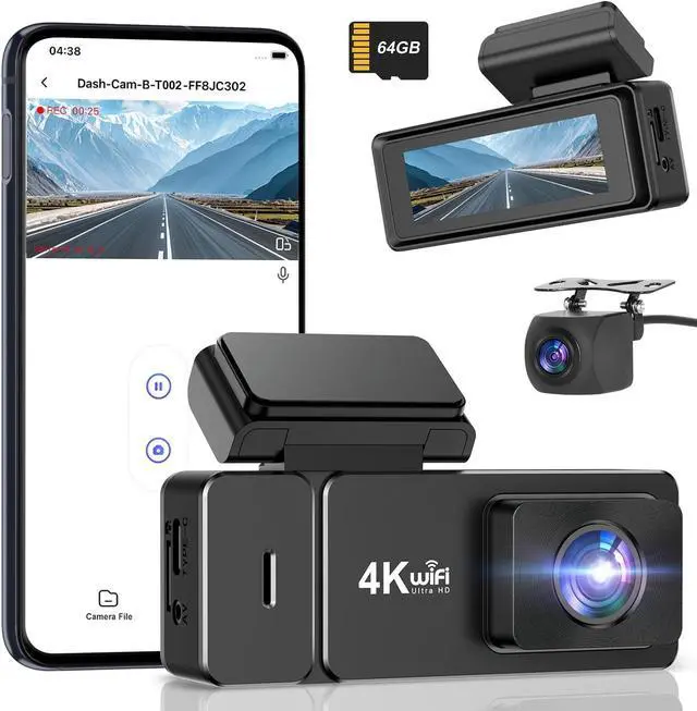Main image of Dash Cam Front and Rear, 4K+1080P WiFi Dual Dash Cam, with Free 64GB Card, Dash Camera for Cars with APP, 2.99 IPS Car Camera, Night Vision, 170°Wide Angle, 24H Parking Mode, Loop Recording