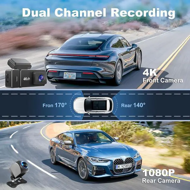 Alt view image 3 of 7 - Dash Cam Front and Rear, 4K+1080P WiFi Dual Dash Cam, with Free 64GB Card, Dash Camera for Cars with APP, 2.99 IPS Car Camera, Night Vision, 170°Wide Angle, 24H Parking Mode, Loop Recording