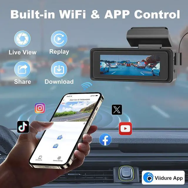 Alt view image 5 of 7 - Dash Cam Front and Rear, 4K+1080P WiFi Dual Dash Cam, with Free 64GB Card, Dash Camera for Cars with APP, 2.99 IPS Car Camera, Night Vision, 170°Wide Angle, 24H Parking Mode, Loop Recording