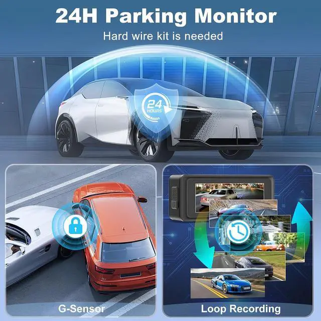 Alt view image 6 of 7 - Dash Cam Front and Rear, 4K+1080P WiFi Dual Dash Cam, with Free 64GB Card, Dash Camera for Cars with APP, 2.99 IPS Car Camera, Night Vision, 170°Wide Angle, 24H Parking Mode, Loop Recording