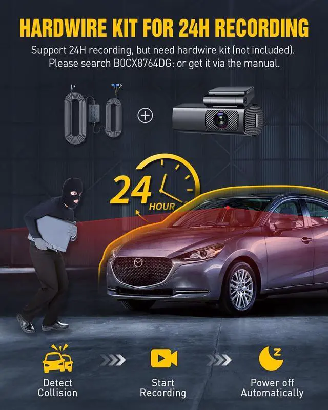 Alt view image 7 of 7 - Dash Cam Front and Rear, EUKI 4K/2.5K UHD Dash Camera for Cars,Dashcam Built-in WiFi, Free 64GB Card, Night Vision, 170°Wide Angle, WDR, 24H Parking Mode