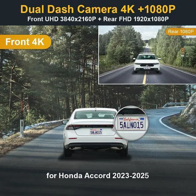 Alt view image 2 of 7 - Fitcamx Front 2160P+Rear 1080P Dash Cam for Honda Accord 2023-2025 Hybrid EX LX Sport Touring EX-L (Gen11), OEM Style, Dual HD Video, Loop Recording, WiFi & APP, G-Sensor, Easy to Set, 128GB Card