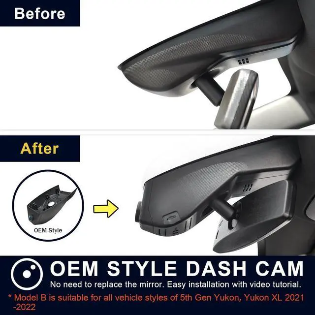 Alt view image 5 of 7 - 4K Dash Cam Custom fit for GMC Yukon, Yukon XL 2021-2022 (Model B), SLE SLT AT4 Denali, Integrated OEM Look, UHD 2160P Video, WiFi & App, G-Sensor, Loop Recording, Easy to Install, 128GB Card