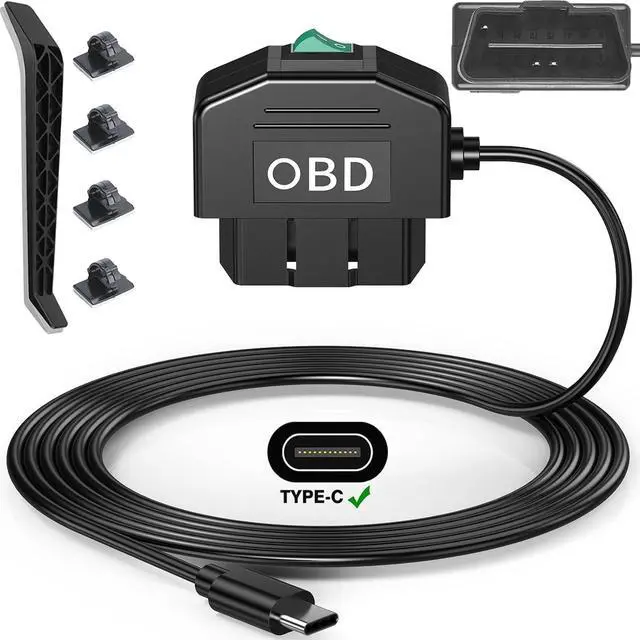 Main image of Dash Cam Hardwire Kit OBD, Type C Dash Camera Hardwire Kit USB C with OBD Power Cable for Dashcam 12-24V to 5V/3A with Low Voltage Protection 24h Parking Surveillance/Acc Mode for Dashcam, GPS, Radar
