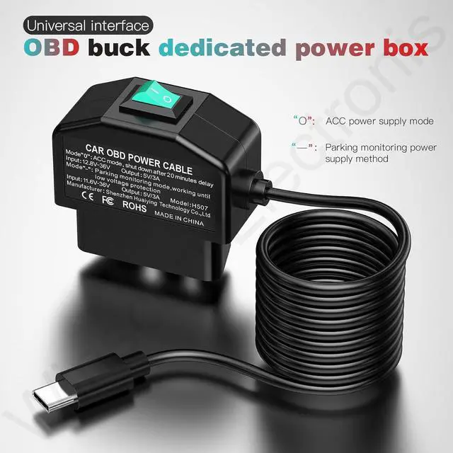 Alt view image 5 of 7 - Dash Cam Hardwire Kit OBD, Type C Dash Camera Hardwire Kit USB C with OBD Power Cable for Dashcam 12-24V to 5V/3A with Low Voltage Protection 24h Parking Surveillance/Acc Mode for Dashcam, GPS, Radar