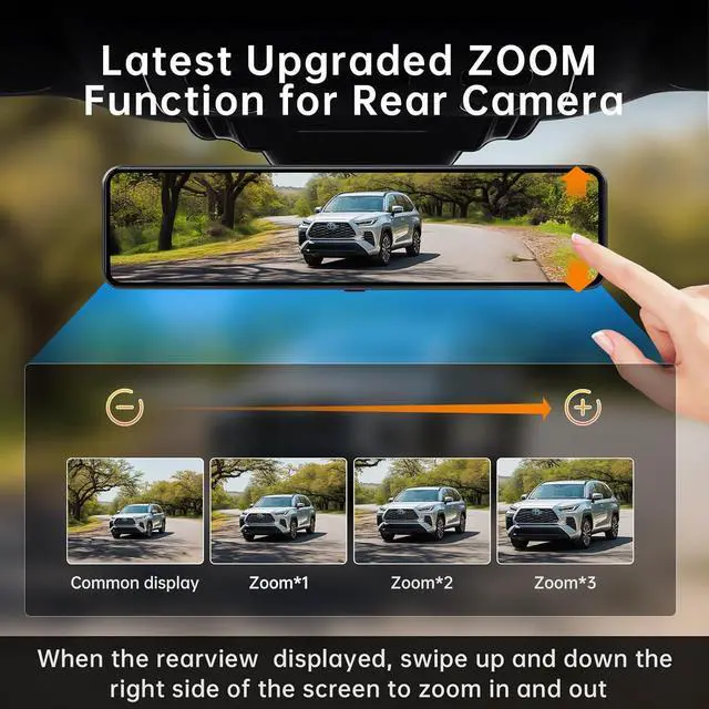 Alt view image 2 of 7 - 12" 4K UHD Mirror Dash Cam Front and Rear with Zoom Backup Camera, 2160P Dual Rear View Mirror Camera for Cars & Trucks, 64GB Card Included, GPS, WDR, Super Night Vision, Parking Assist & G-Sensor