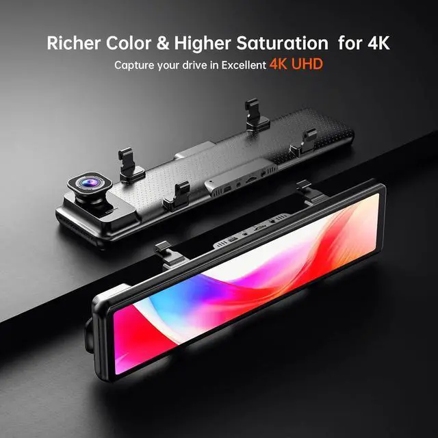 Alt view image 3 of 7 - 12" 4K UHD Mirror Dash Cam Front and Rear with Zoom Backup Camera, 2160P Dual Rear View Mirror Camera for Cars & Trucks, 64GB Card Included, GPS, WDR, Super Night Vision, Parking Assist & G-Sensor