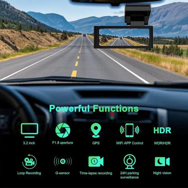 Alt view image 2 of 7 - Dash Cam Front and Rear, 4K/1080P Dual Channel Dash Camera for Cars with WiFi and GPS, 3.2" IPS Dashcam with Night Vision and 24H Parking, WDR, G-Sensor, Loop Recording, Free 64GB Card