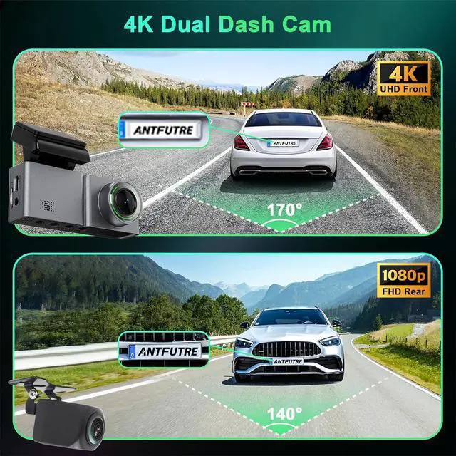 Alt view image 3 of 7 - Dash Cam Front and Rear, 4K/1080P Dual Channel Dash Camera for Cars with WiFi and GPS, 3.2" IPS Dashcam with Night Vision and 24H Parking, WDR, G-Sensor, Loop Recording, Free 64GB Card