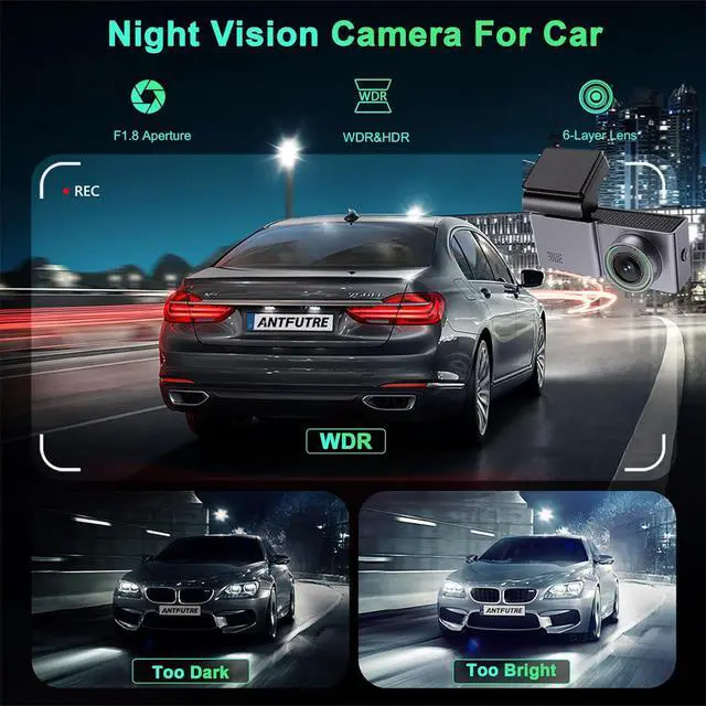 Alt view image 4 of 7 - Dash Cam Front and Rear, 4K/1080P Dual Channel Dash Camera for Cars with WiFi and GPS, 3.2" IPS Dashcam with Night Vision and 24H Parking, WDR, G-Sensor, Loop Recording, Free 64GB Card