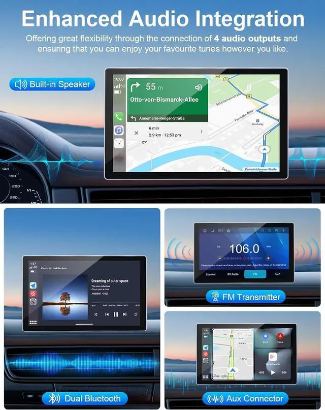 Alt view image 5 of 7 - Portable Carplay Screen for Car, 9" Wireless Carplay Android Auto Screen with 4K Dash Cam & 1080P Backup Camera, Car Play Stereo with Voice Control & GPS Navigation, Mirror Link, BT/FM/AUX