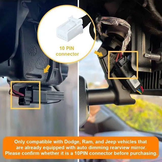 Alt view image 3 of 6 - Dash Cam Power Adapter (10-Pin) for Dodge, Jeep, Ram, Chrysler and More, LED Display USB Power Source, Connects to Rearview Mirror, Fuse Protection, Easy to Install, 5V 12V Output, D3-012