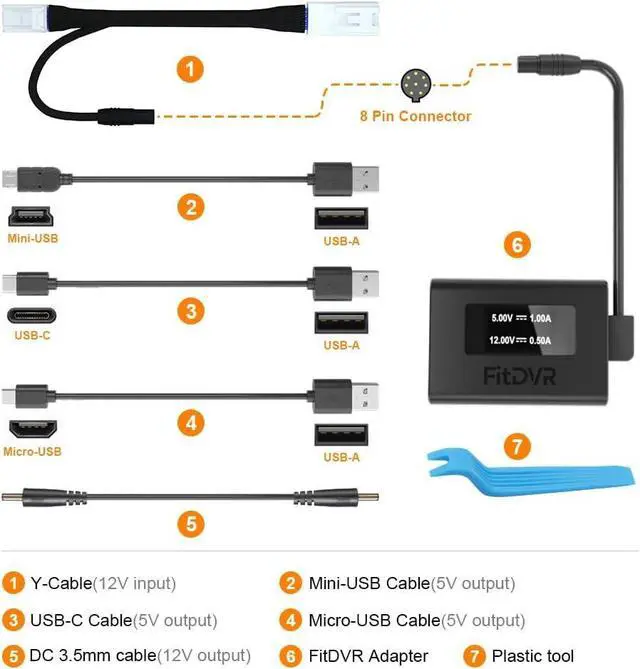 Alt view image 5 of 6 - Dash Cam Power Adapter (10-Pin) for Dodge, Jeep, Ram, Chrysler and More, LED Display USB Power Source, Connects to Rearview Mirror, Fuse Protection, Easy to Install, 5V 12V Output, D3-012