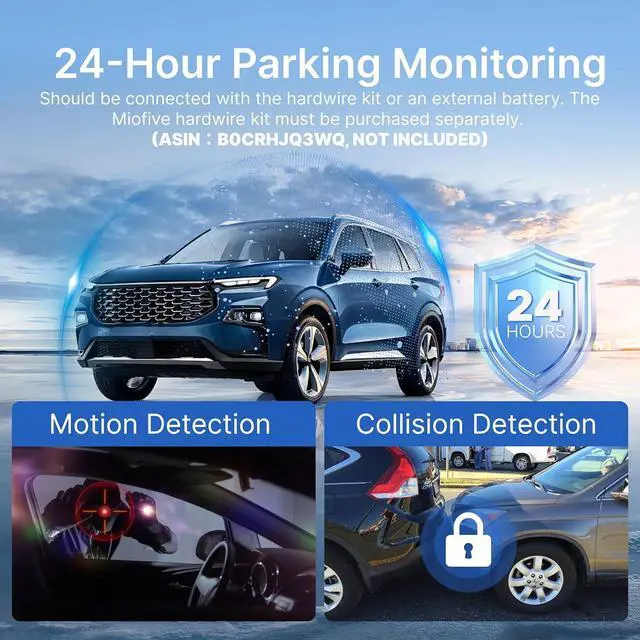 Alt view image 5 of 7 - Miofive Dash Cam Front and Rear, 4K+2K Dash Cam for Car, Built-in 5G Wi-Fi & GPS, 32GB SD Card Included, 24H Parking Monitoring, HDR, Night Vision, Loop Recording, App Control, Supports up to 512GB