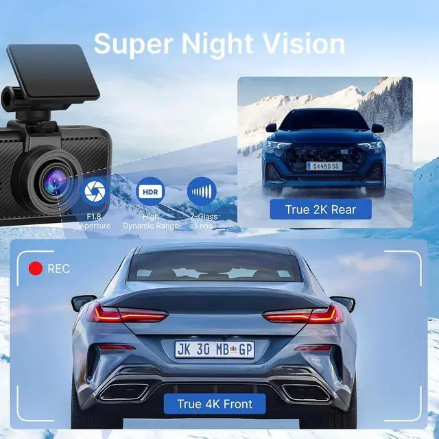 Alt view image 7 of 7 - Miofive Dash Cam Front and Rear, 4K+2K Dash Cam for Car, Built-in 5G Wi-Fi & GPS, 32GB SD Card Included, 24H Parking Monitoring, HDR, Night Vision, Loop Recording, App Control, Supports up to 512GB