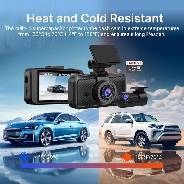 Alt view image 6 of 7 - Miofive Dash Cam Front and Rear, 4K+2K Dash Cam for Car, Built-in 5G Wi-Fi & GPS, 32GB SD Card Included, 24H Parking Monitoring, HDR, Night Vision, Loop Recording, App Control, Supports up to 512GB