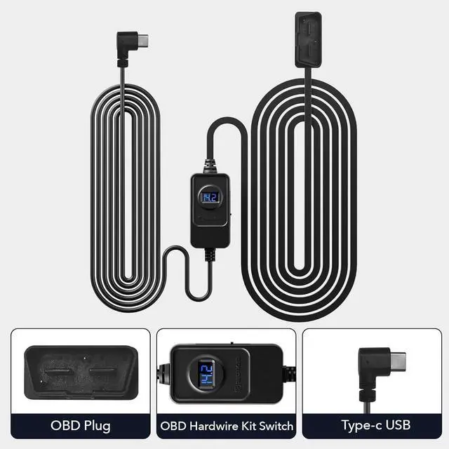 Alt view image 5 of 7 - REDTIGER Dash Cam OBD Hardwire Kit Power Cable Type USB C Port,10FT 12V-24V to 5V,for Dash Camera, Low Voltage Protection